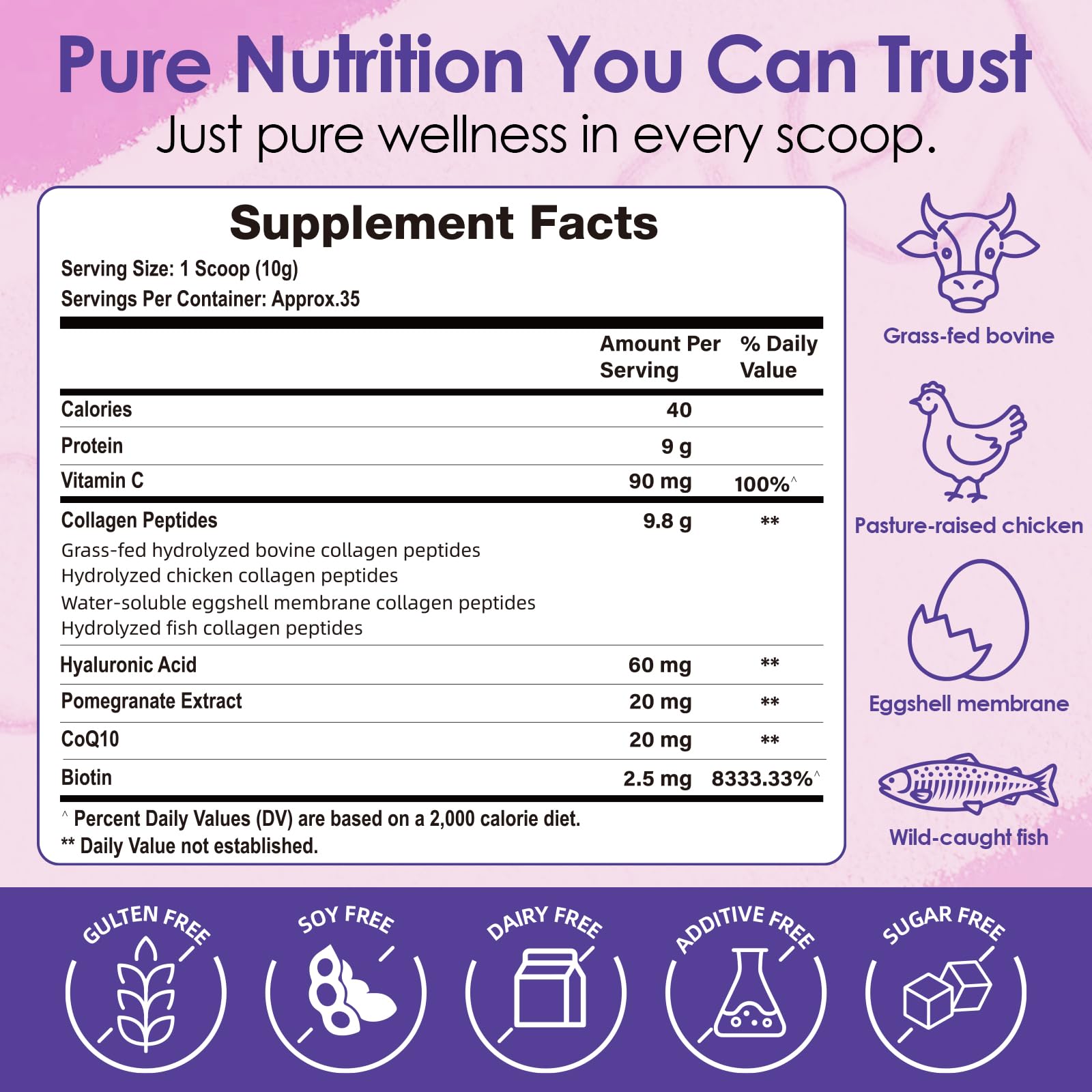 FoodiMed Multi Collagen Peptides Powder - Hydrolyzed Collagen with Vitamin C, Hyaluronic Acid & Biotin – Skin, Hair, Nails, Joint & Anti-Aging Support, 35 Servings