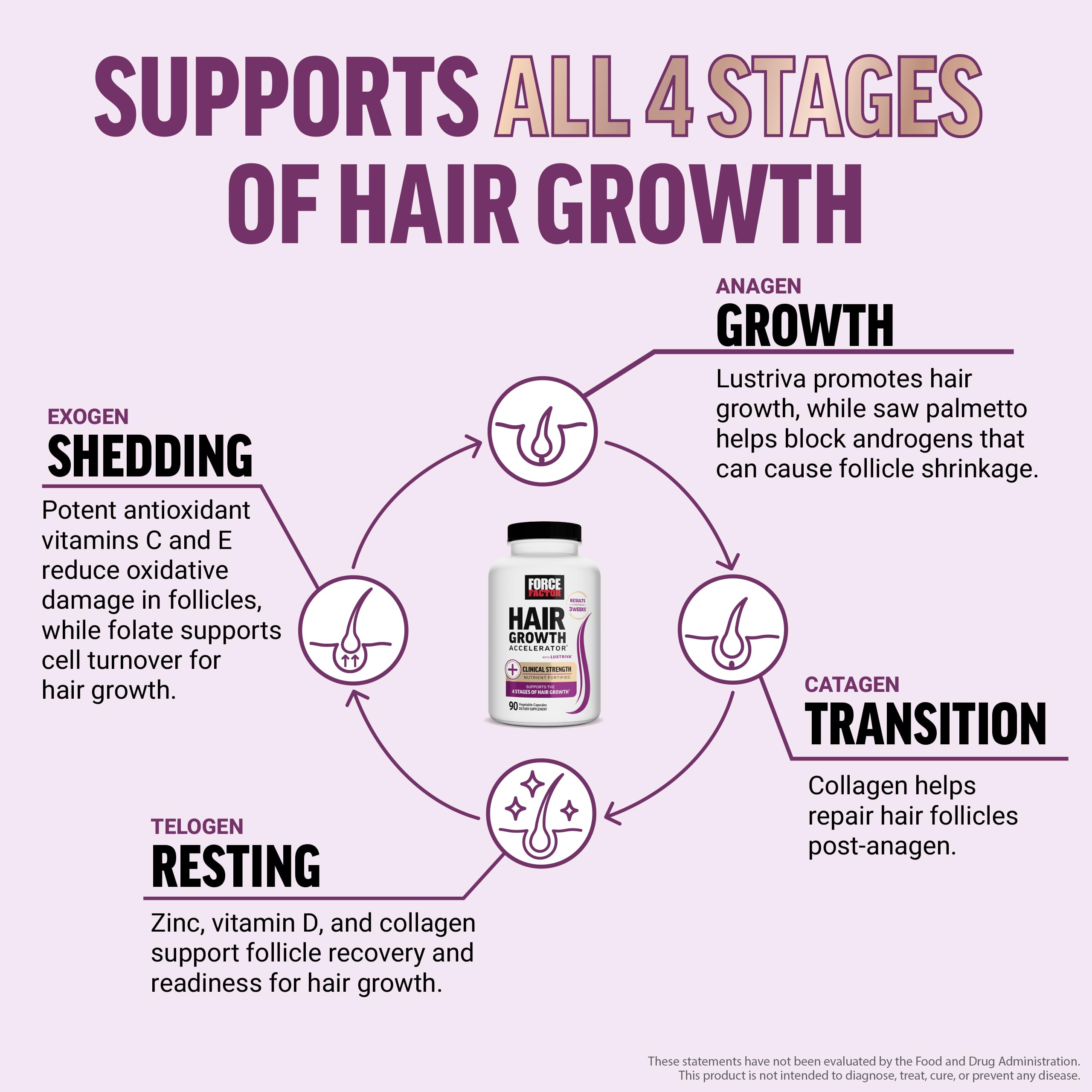 Force Factor Hair Growth Accelerator Multivitamin – Lustriva, Biotin & Vitamins A–E, 90 Capsules