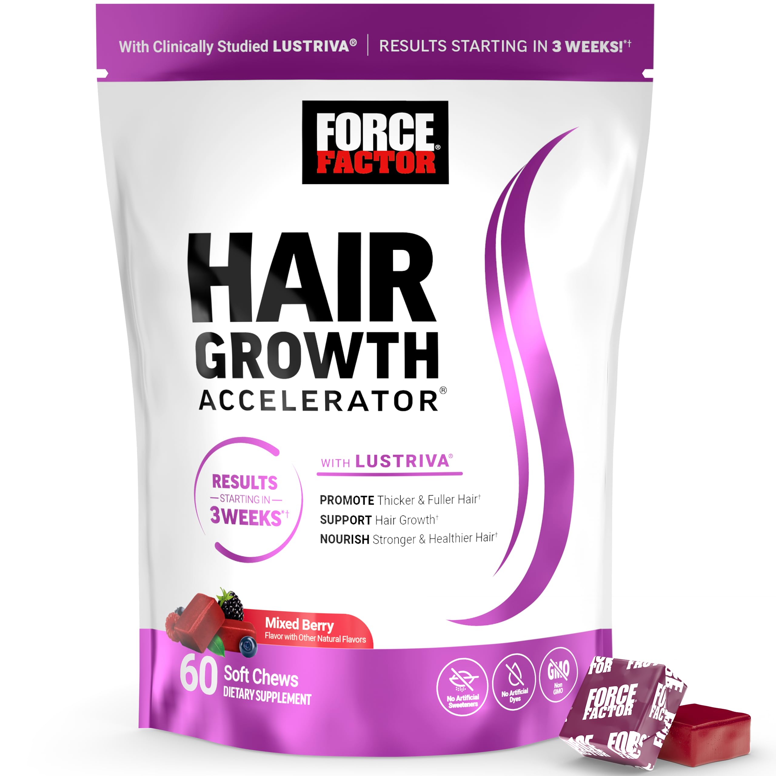Force Factor Hair Growth Accelerator Soft Chews – Thicker, Fuller Hair