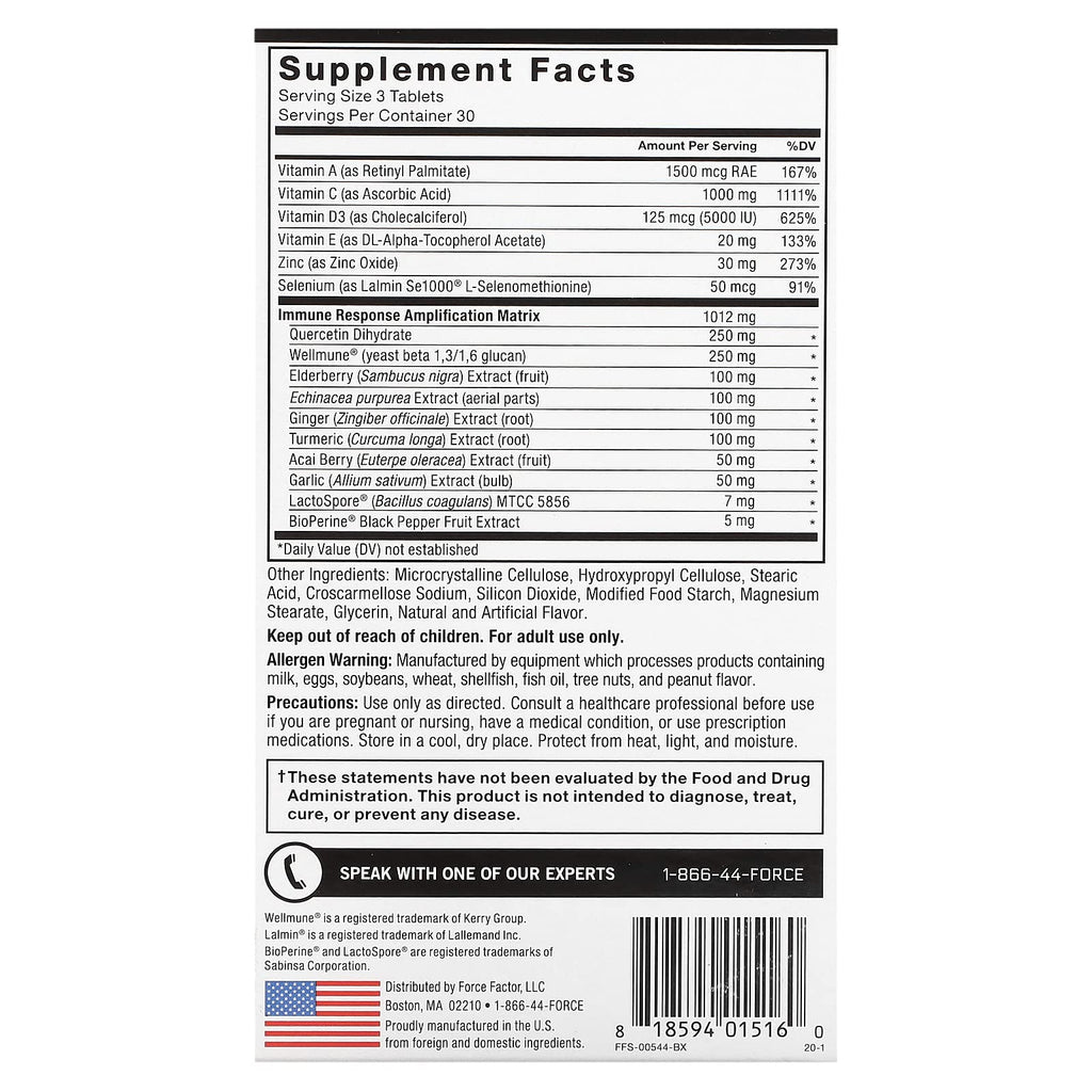 FORCE FACTOR Immunity - Immune Support with Vitamin C 1000mg, Elderberry & Zinc