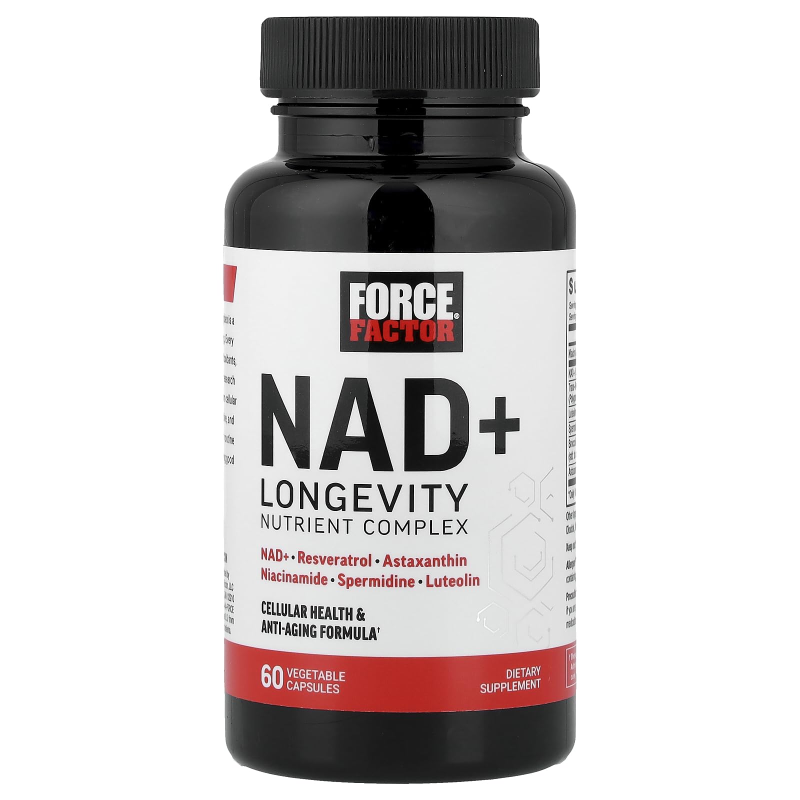 Force Factor NAD+ Longevity Nutrient Complex with Resveratrol, Astaxanthin & Spermidine – 60 Capsules