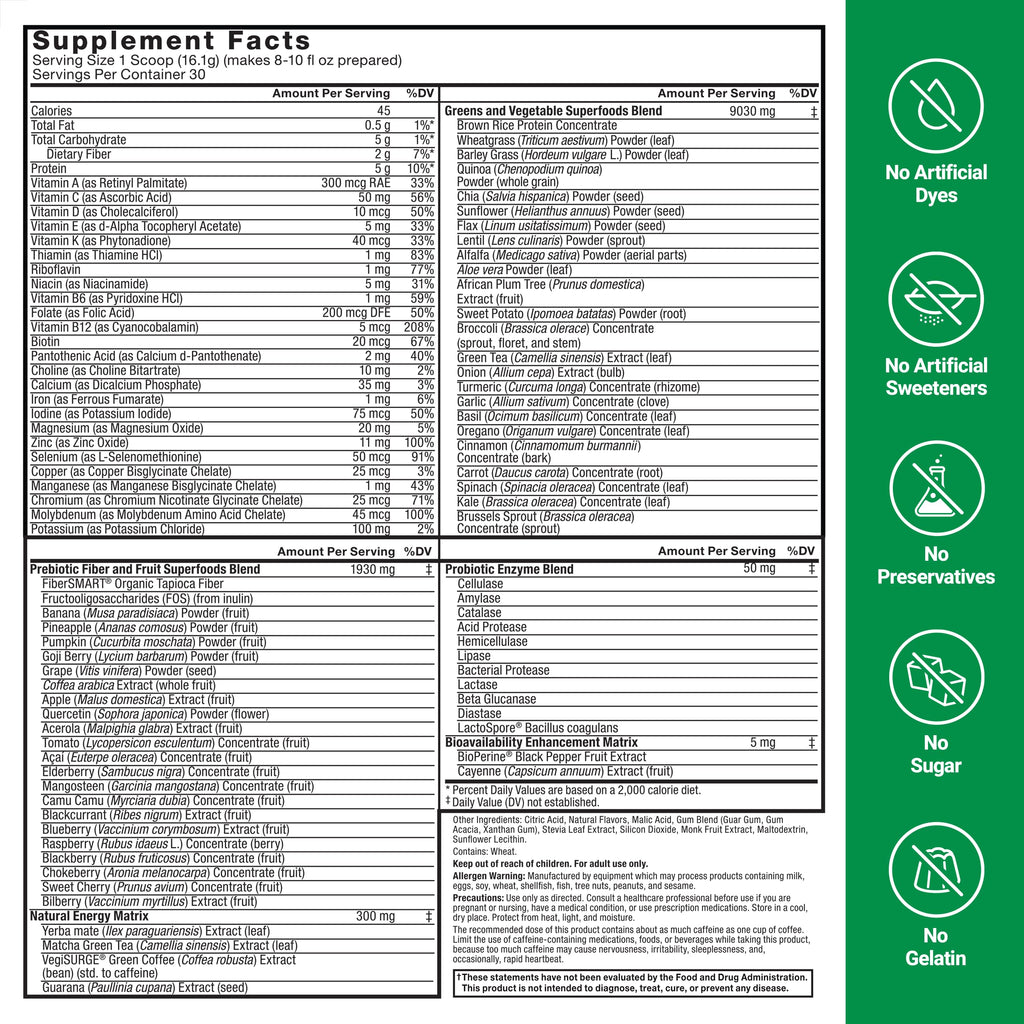 FORCE FACTOR Smarter Greens + Energy Powder – Lemon Lime, 90 Servings