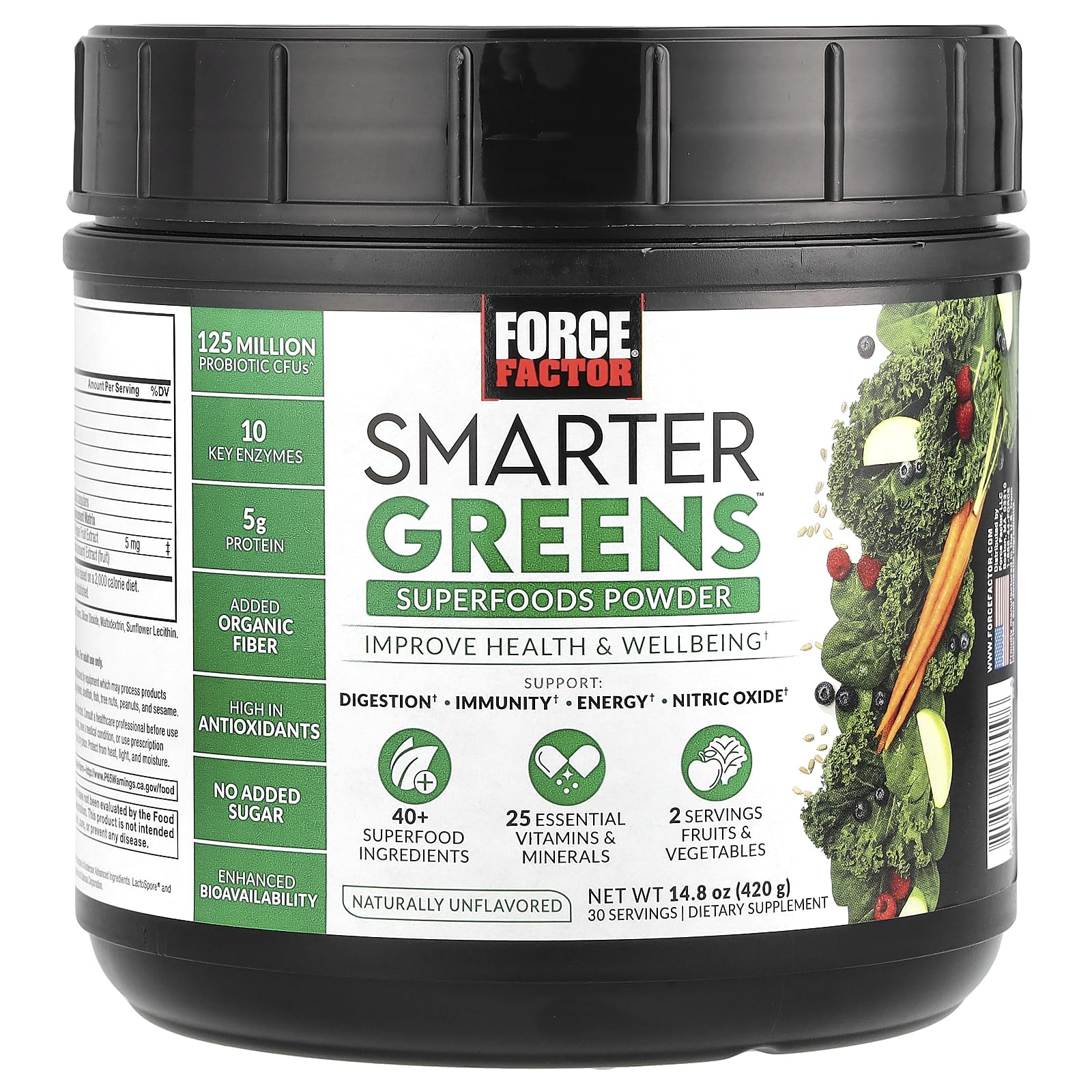 Force Factor Smarter Greens Powder – Digestion, Immunity & Energy, Probiotics & Digestive Enzymes (30 Servings)