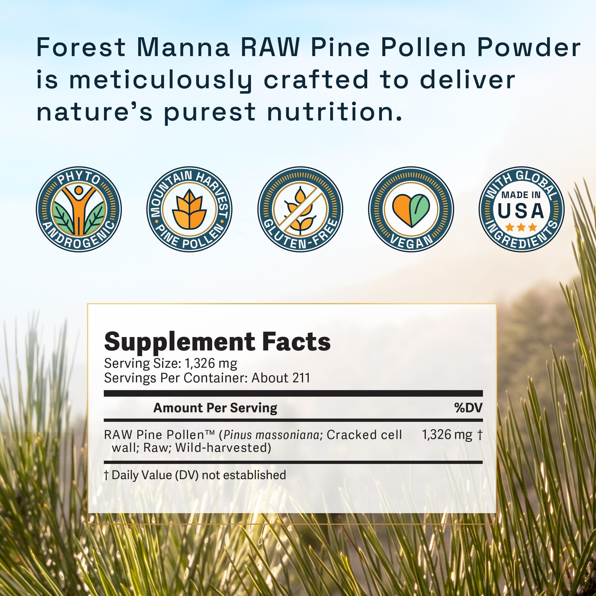 Forest Manna RAW Pine Pollen Powder – Adaptogenic Nutrition | Single Origin, 280g Pouch