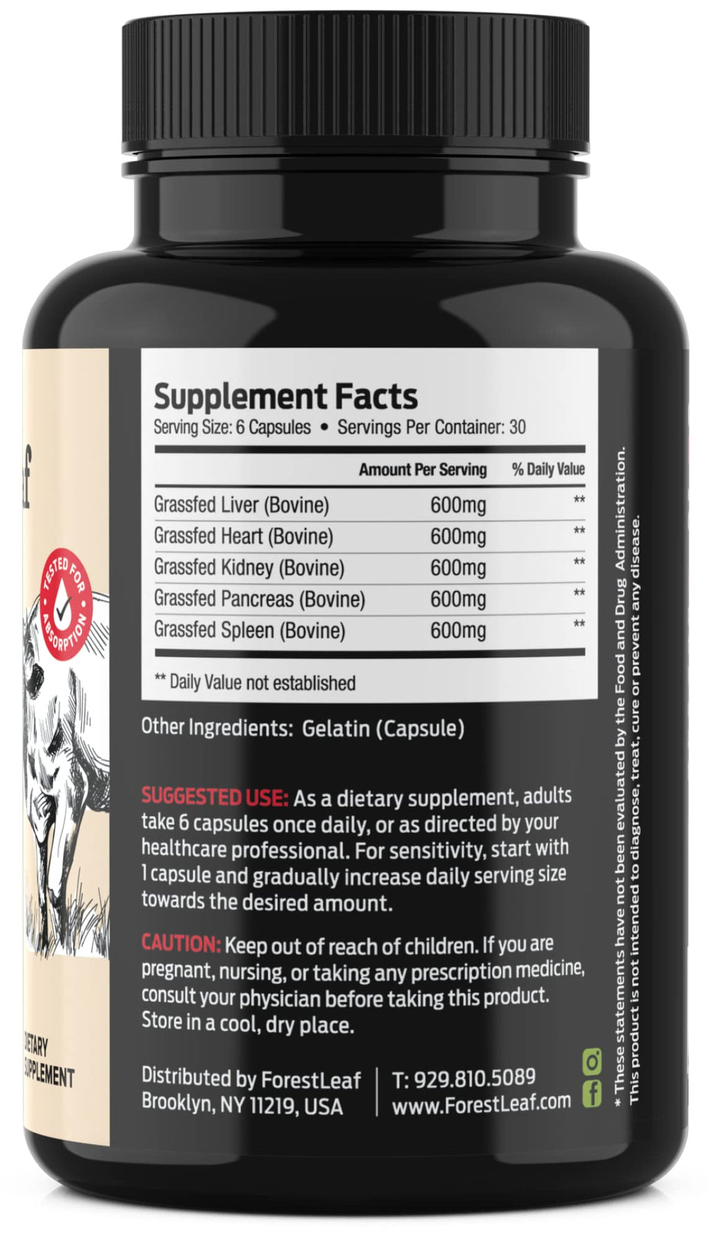ForestLeaf Beef Organ Supplement - Grass-Fed & Pasture-Raised (180 Caps)