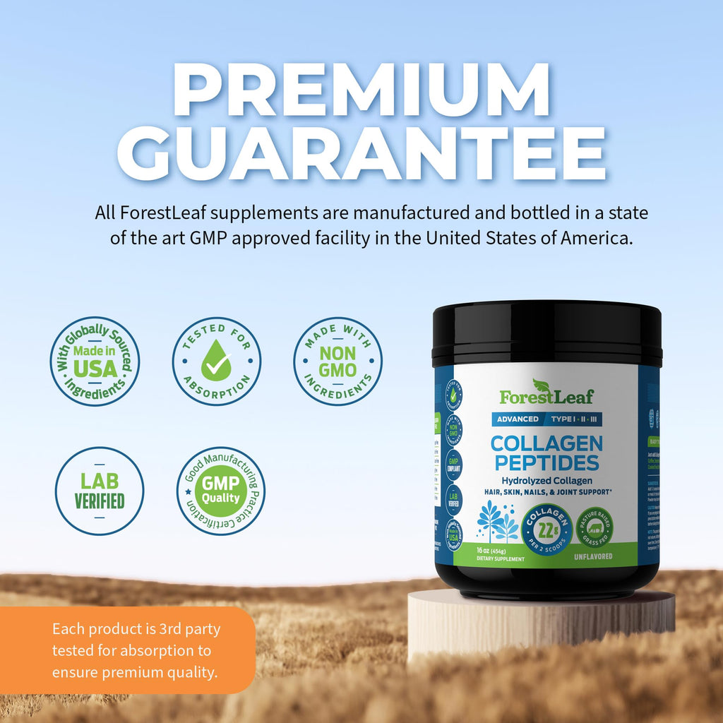 ForestLeaf Collagen Peptides Powder Unflavored – Grass-Fed Type 1-3, Hydrolyzed Keto Collagen Protein 11g per Serving