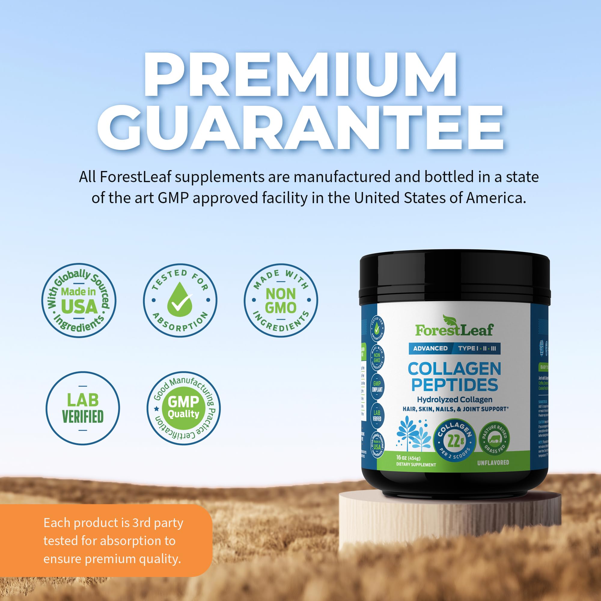 ForestLeaf Collagen Peptides Powder Unflavored – Grass-Fed Type 1-3, Hydrolyzed Keto Collagen Protein 11g per Serving