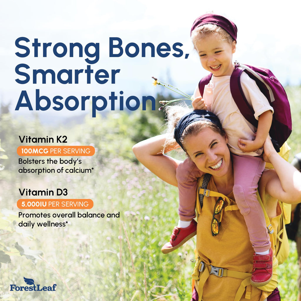 ForestLeaf Vitamin D3 + K2 (MK7) – MenaQ7, 5000 IU, 60 Veggie Capsules