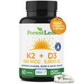 ForestLeaf Vitamin D3 + K2 (MK7) – MenaQ7, 5000 IU, 60 Veggie Capsules