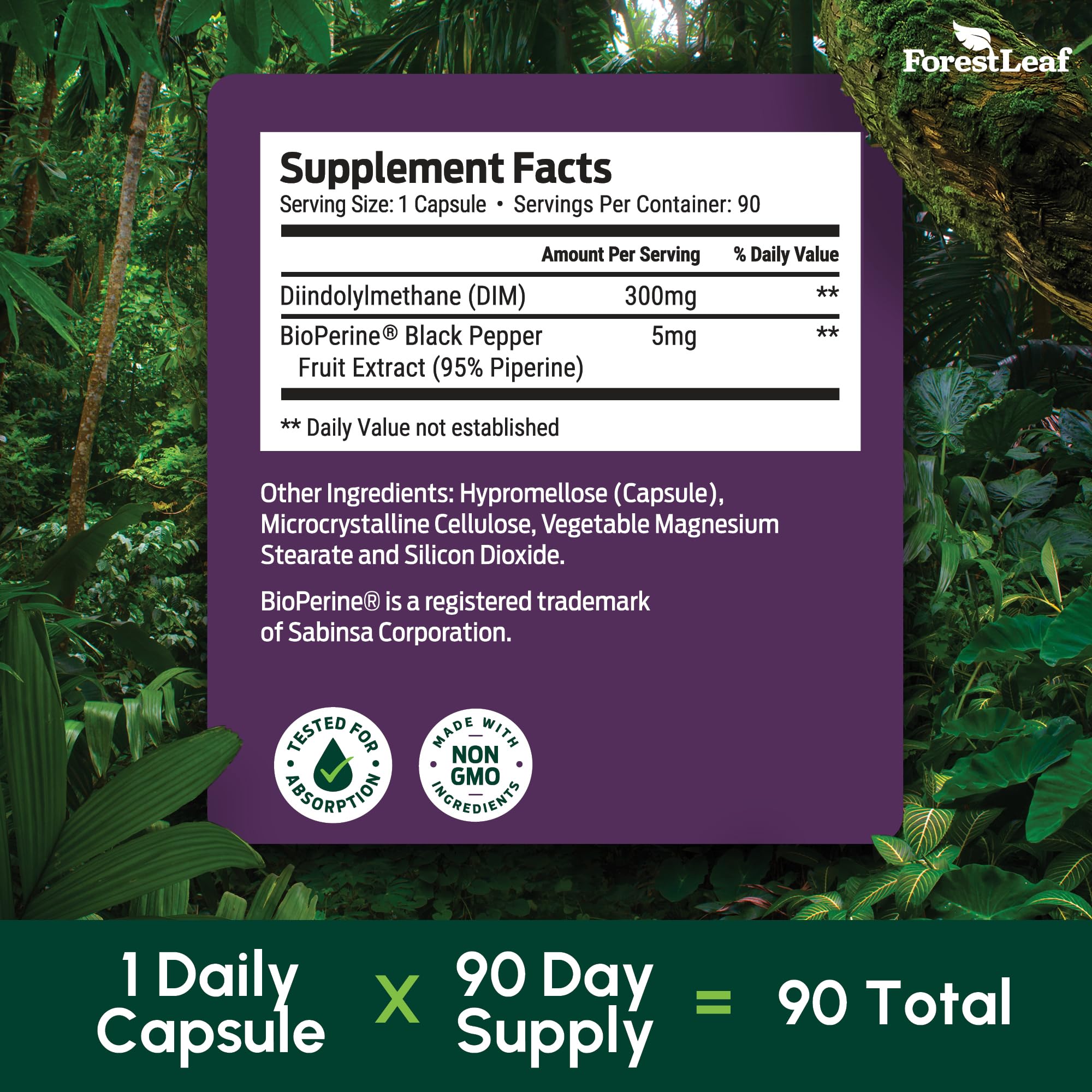 ForestLeaf DIM 300mg with BioPerine — Hormone Balance & Metabolic Support (90 Caps)