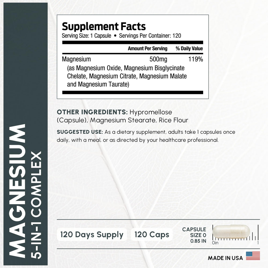 ForestLeaf Magnesium Complex 500mg – 120 Ct | Sleep, Relaxation & Muscle Support