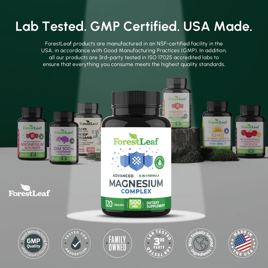 ForestLeaf Magnesium Complex 500mg – 120 Ct | Sleep, Relaxation & Muscle Support