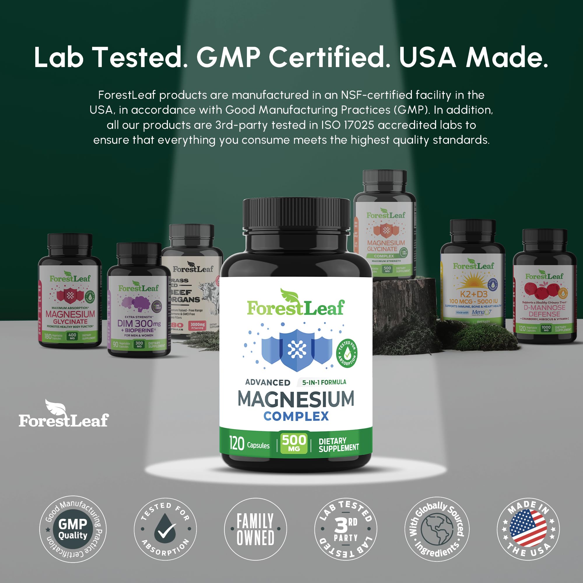 ForestLeaf Magnesium Complex 500mg – 120 Ct | Sleep, Relaxation & Muscle Support