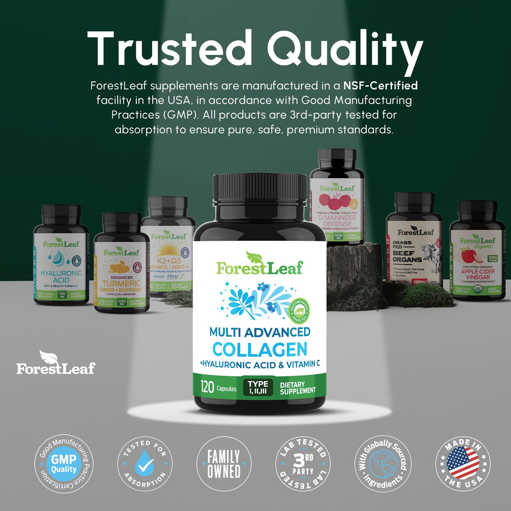 ForestLeaf Multi Collagen Pills with Hyaluronic Acid + Vitamin C | 120 Caps