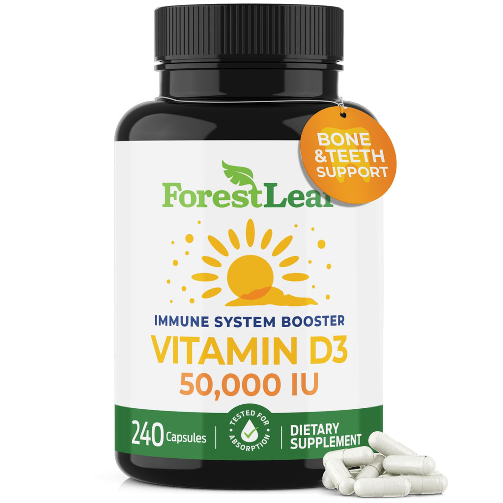 ForestLeaf Vitamin D3 50,000 IU – Weekly High Potency Vitamin D3 (240 Caps) | Bone, Teeth & Immune Support