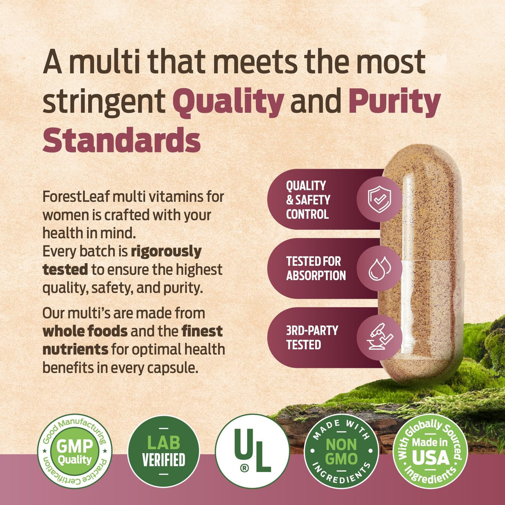 ForestLeaf Daily Vitamin Multivitamin for Women - Women's Multivitamin & Multiminerals (60 Veg Caps)
