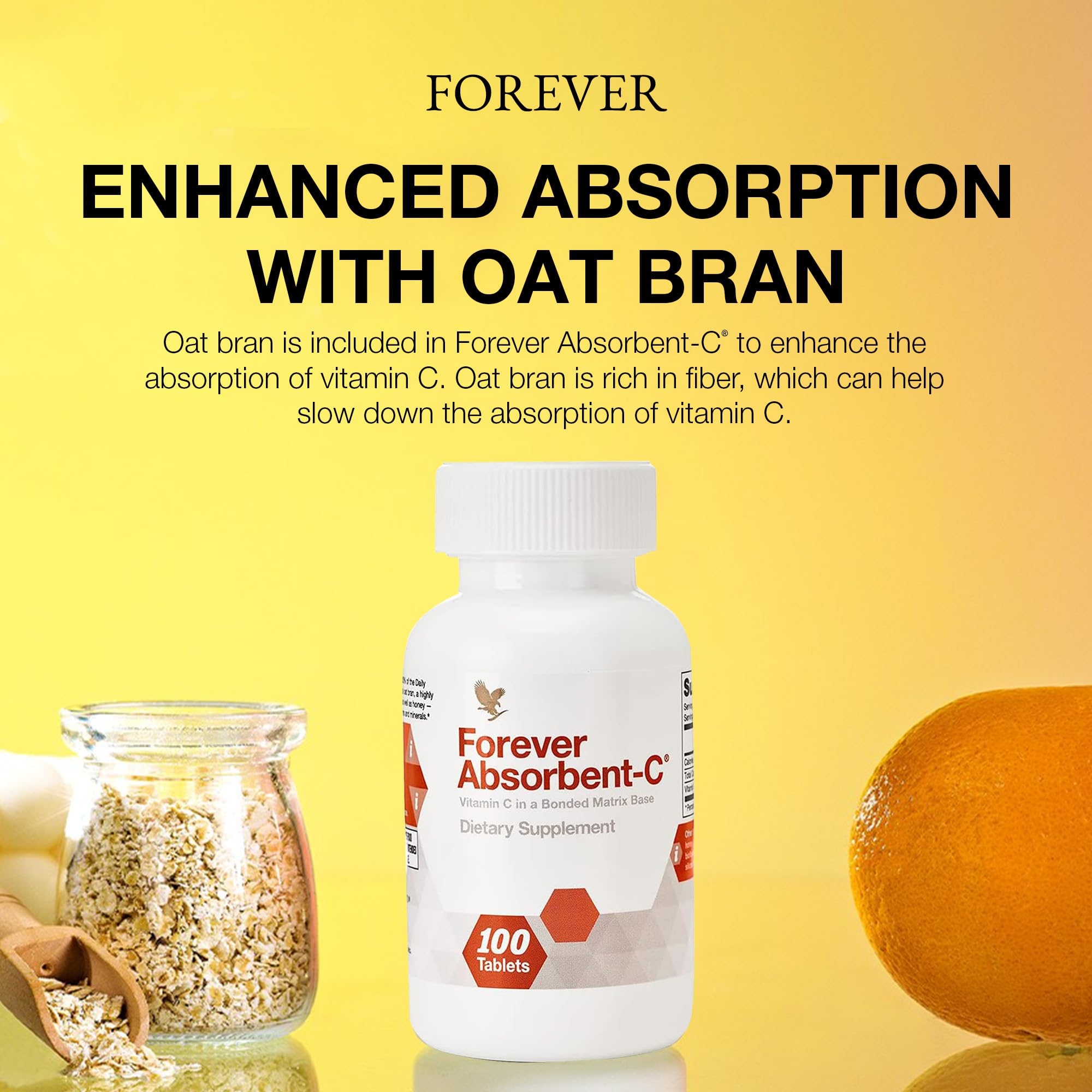 Forever Absorbent-C Orange & Honey Flavor with Oat Bran – 100 Vitamin C Chewable Tablets