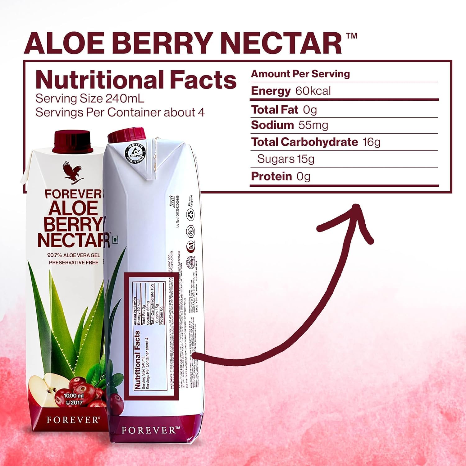 Forever Living Aloe Berry Nectar 1L – 90.7% Pure Aloe Vera, Cranberries & Apples | No Preservatives