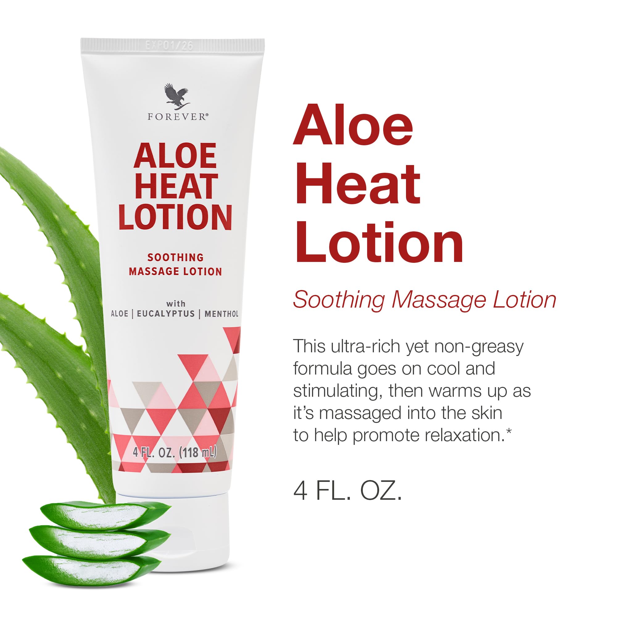 Forever Living Aloe Heat Lotion with Menthol & Eucalyptus - Comfort & Skin Nourishment - Vegan-Friendly, 4 oz