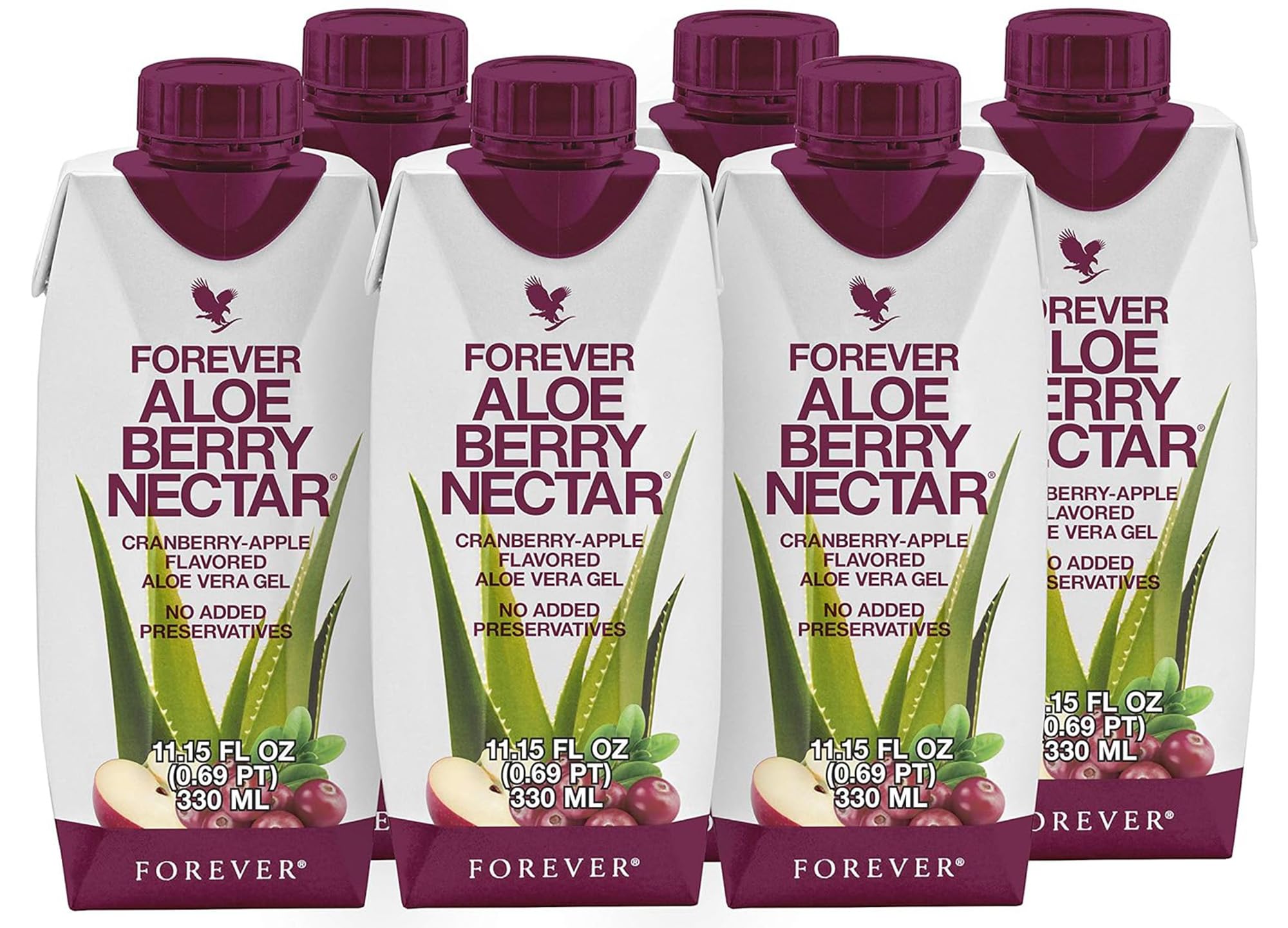 Forever Living Aloe Berry Nectar – 90.7% Pure Aloe Vera + Cranberries & Apples | No Preservatives | 330 ml (Pack of 6)