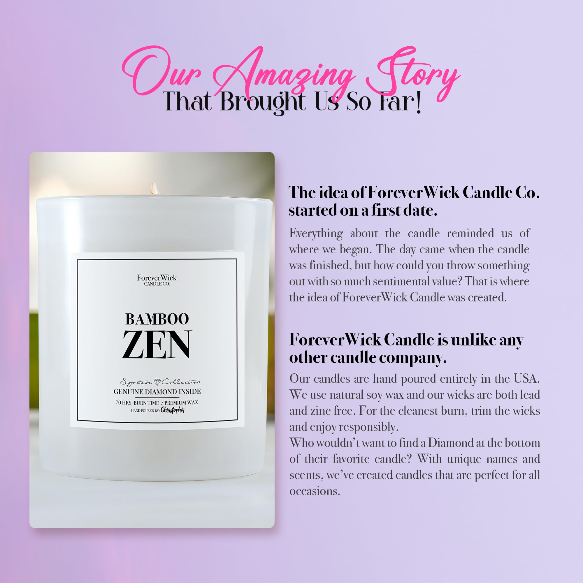 Foreverwick Bamboo Zen Candle – Diamond Gift, Aromatherapy, 70 Hours