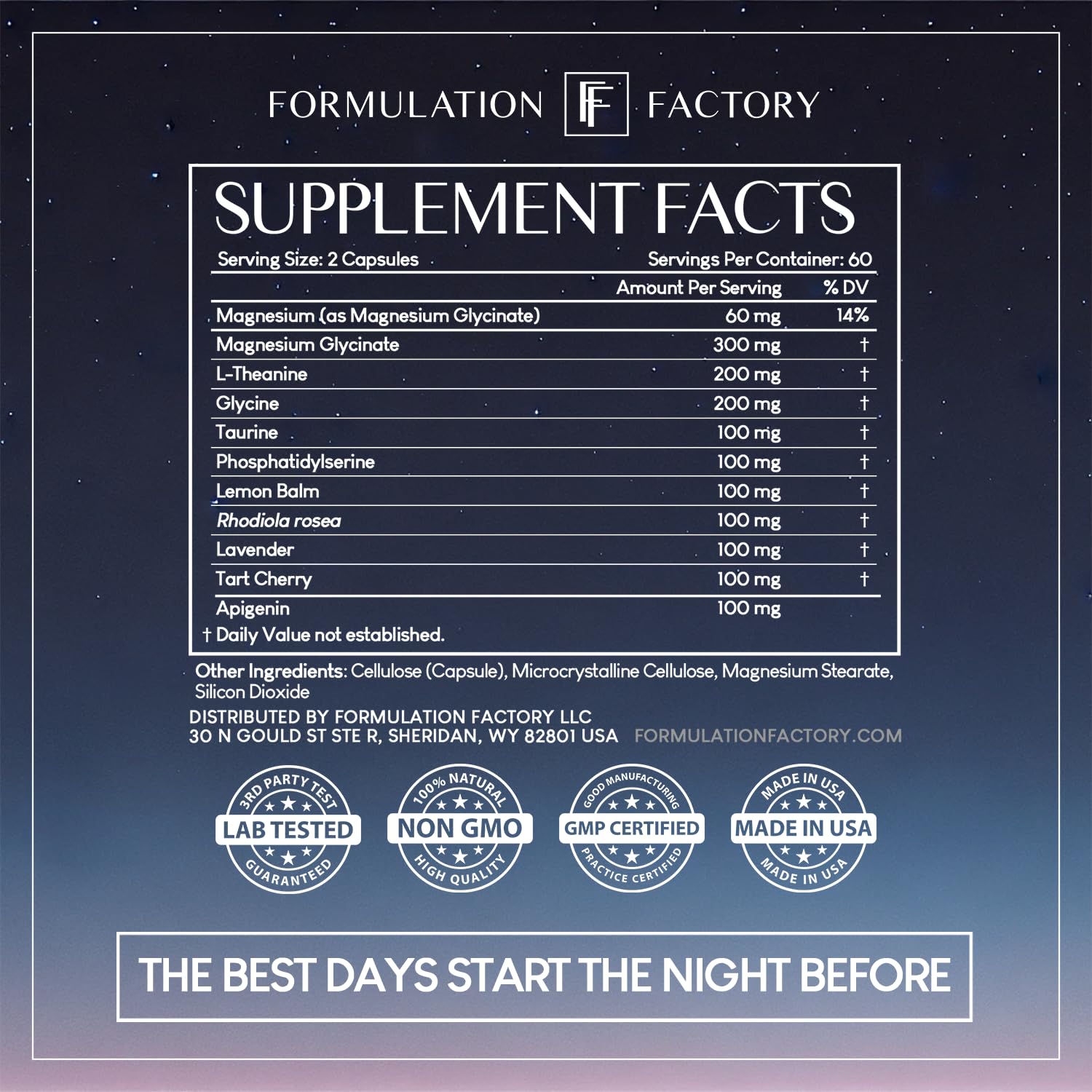 Formulation Factory The Night Before 10-in-1 Sleep Aid – 120 Caps (Melatonin-Free)