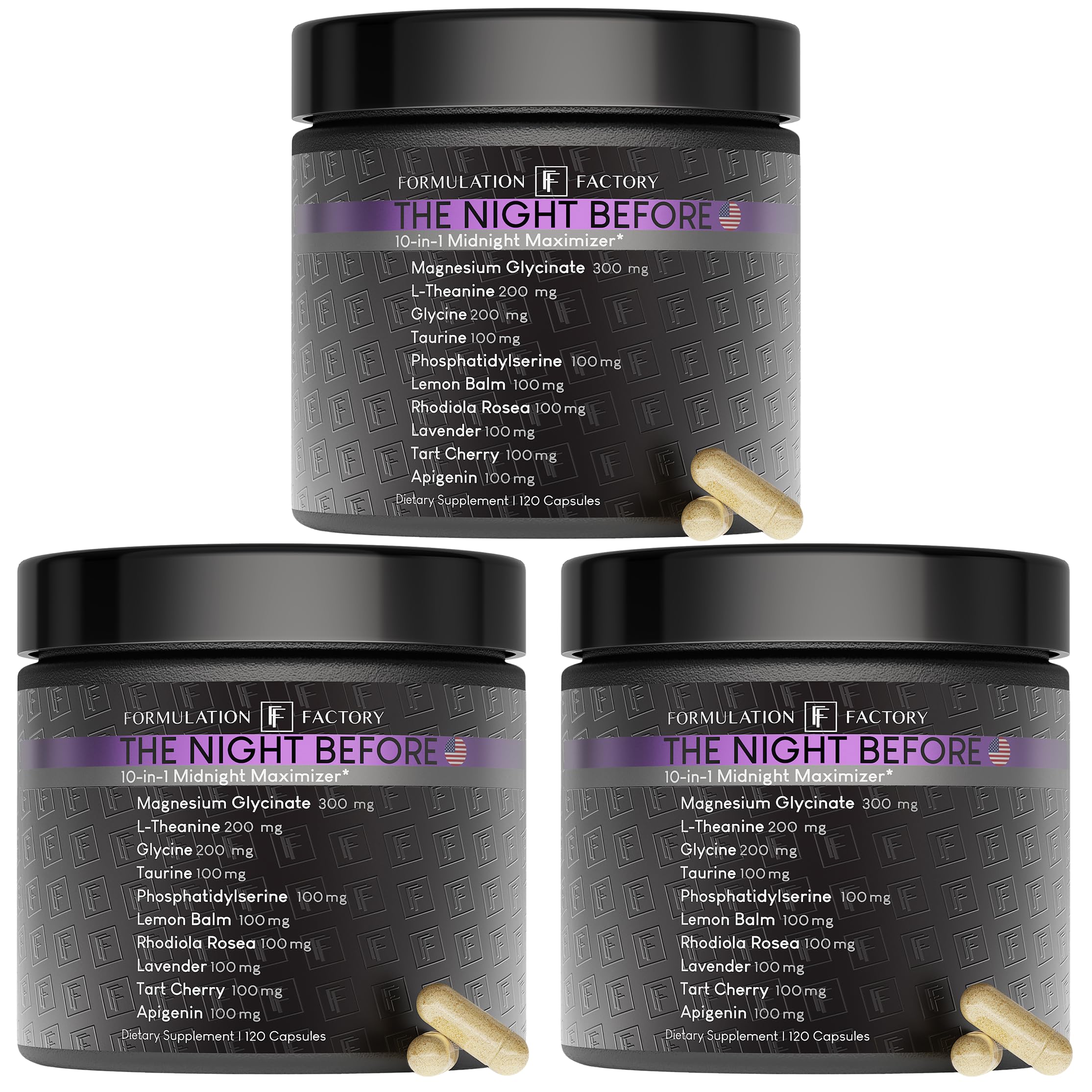 Formulation Factory The Night Before 10-in-1 Midnight Maximizer Sleep Supplement — Magnesium Glycinate, L-Theanine & More (360 Capsules, 6 Months)