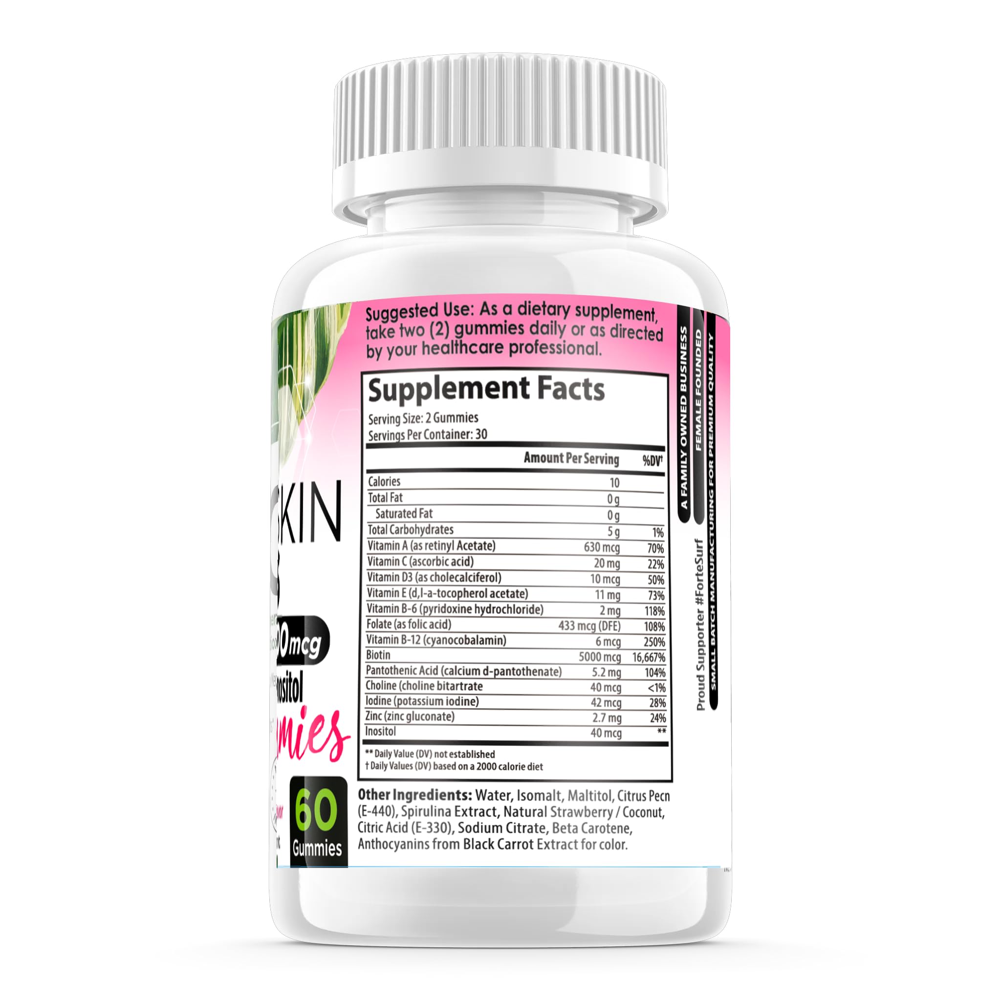 FORTE NATURALS Hair Growth Biotin Gummies for Women – 5000mcg Biotin, Hair Skin & Nails Vitamins, Made in USA