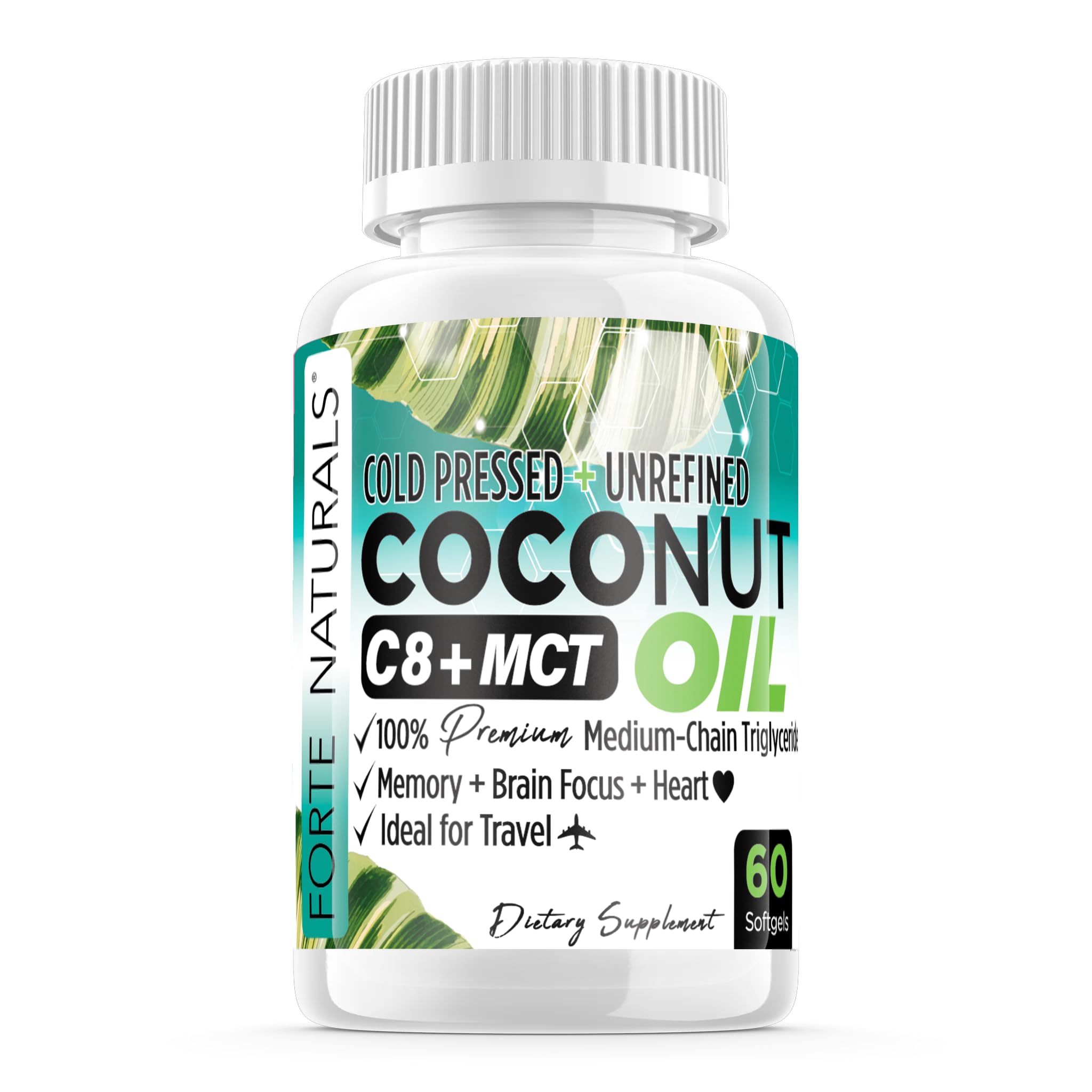 FORTE NATURALS Coconut Oil Softgels 1000mg | C8/C10 MCT for Brain & Gut Health