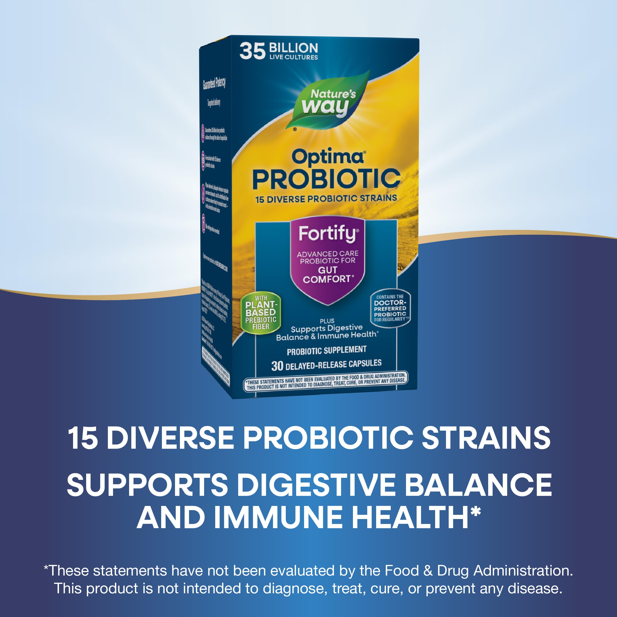 Nature's Way Fortify Optima Probiotic for Adults – 35 Billion CFUs, 15 Strains, 30 Capsules (2-Pack) – No Refrigeration