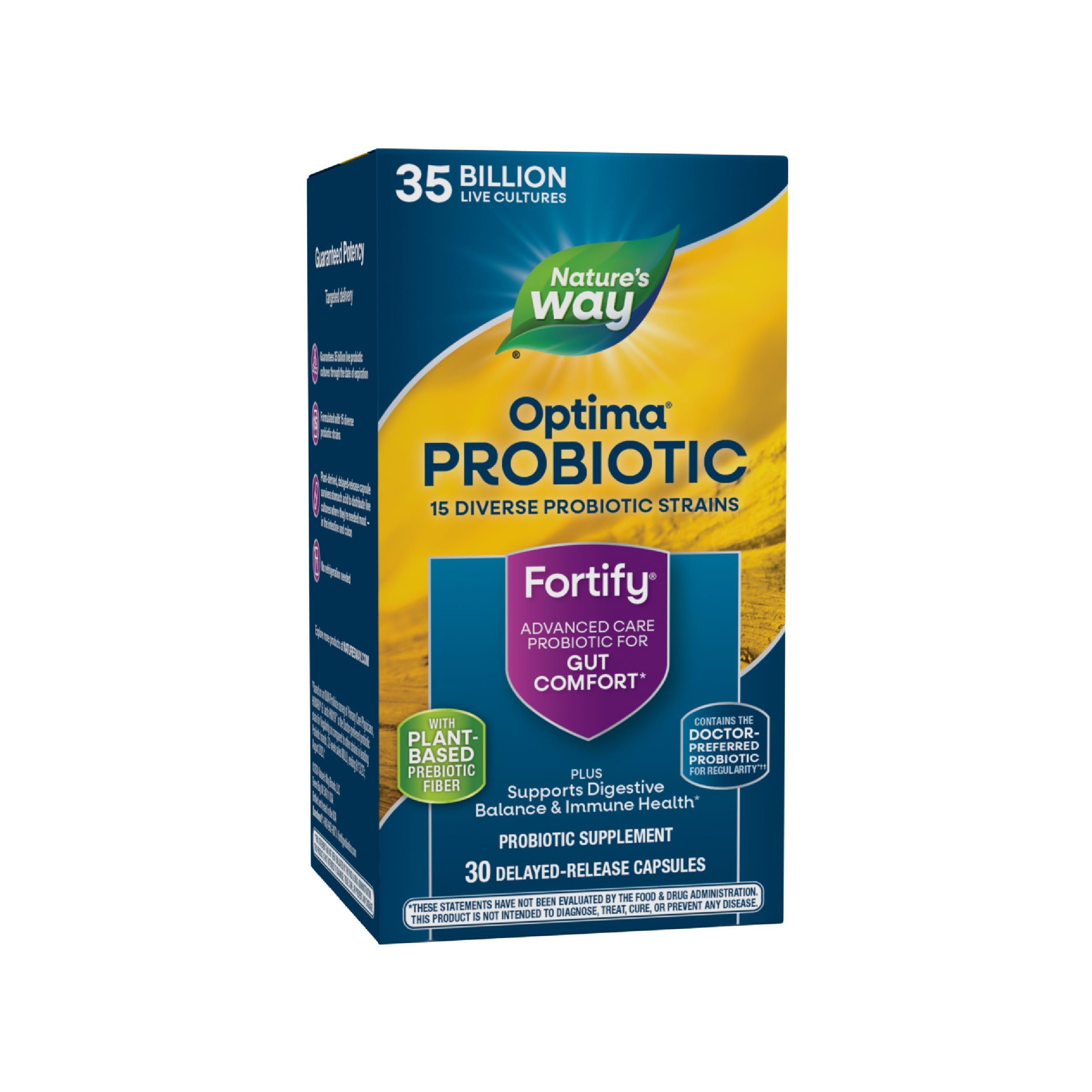 Nature's Way Fortify Optima Probiotic for Adults – 35 Billion Live Cultures, 15 Strains, No Refrigeration, 30 Capsules