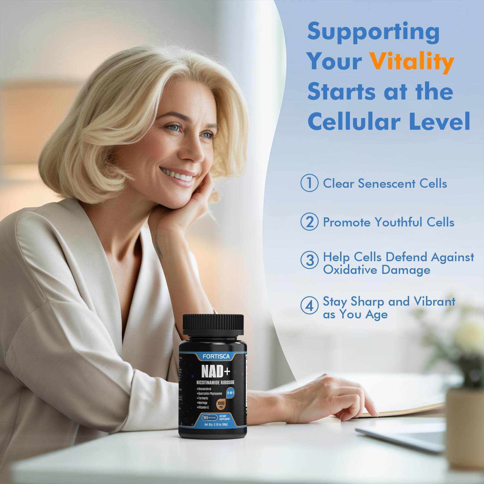 FORTISCA NAD+ 1000mg Liposomal NAD+ with Resveratrol – 100 Caps