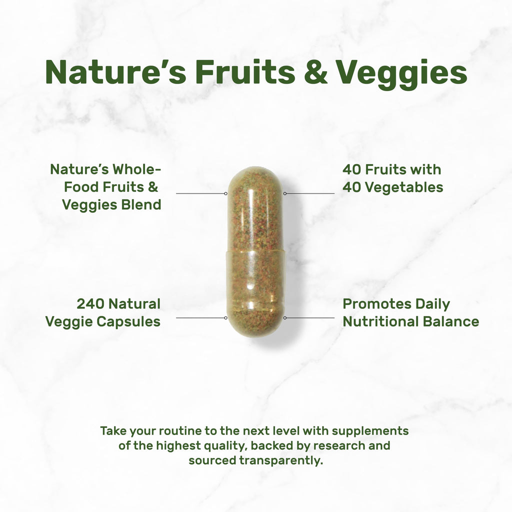 Nature's Fruits & Veggies Supplement – 240 Veggie Capsules, 80 Superfoods, 40 Fruits & 40 Greens – Non-GMO, Gluten Free