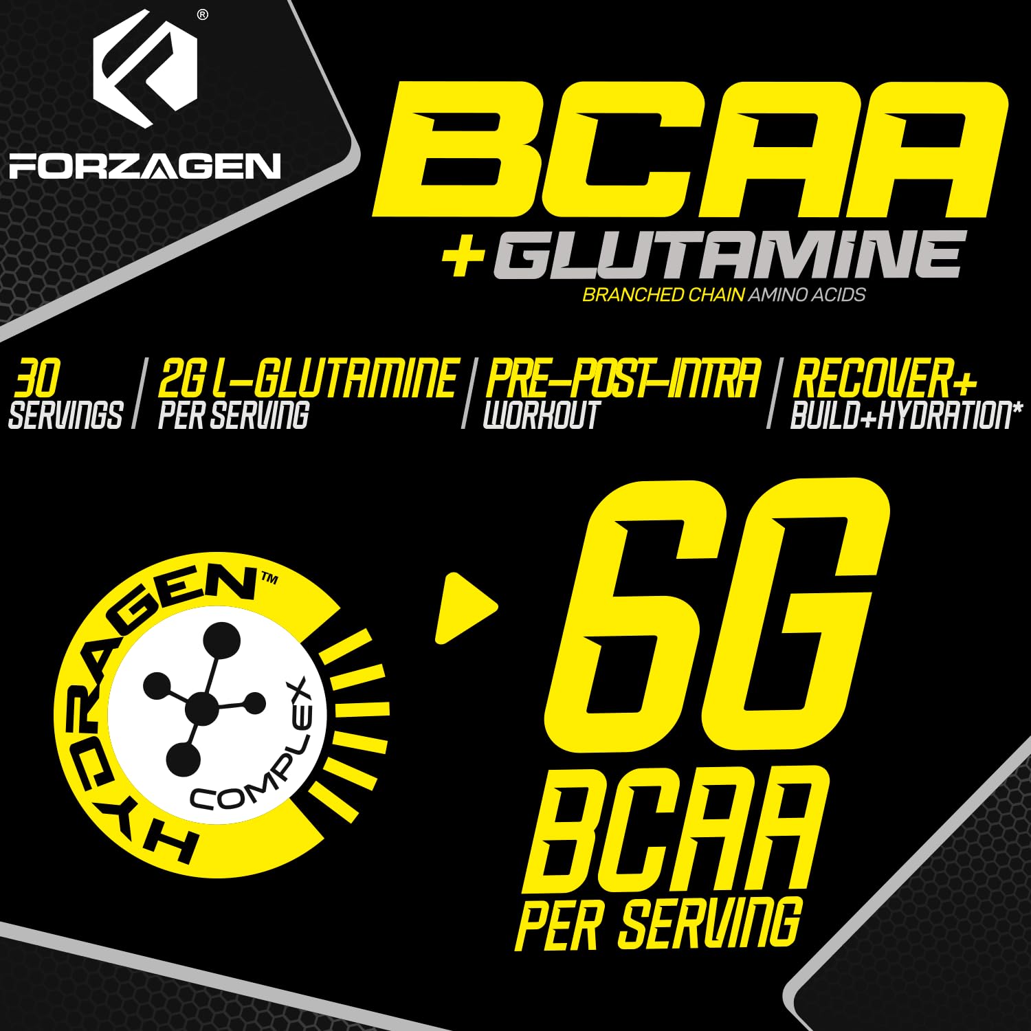 Forzagen BCAAS Amino Acids Powder with Glutamine BCAA Powder, Branched Chain Amino Acids Supplements Powder, BCAA Lean Energy Pre Workout - Post Workout Muscle Recovery Powder, 30 Servings