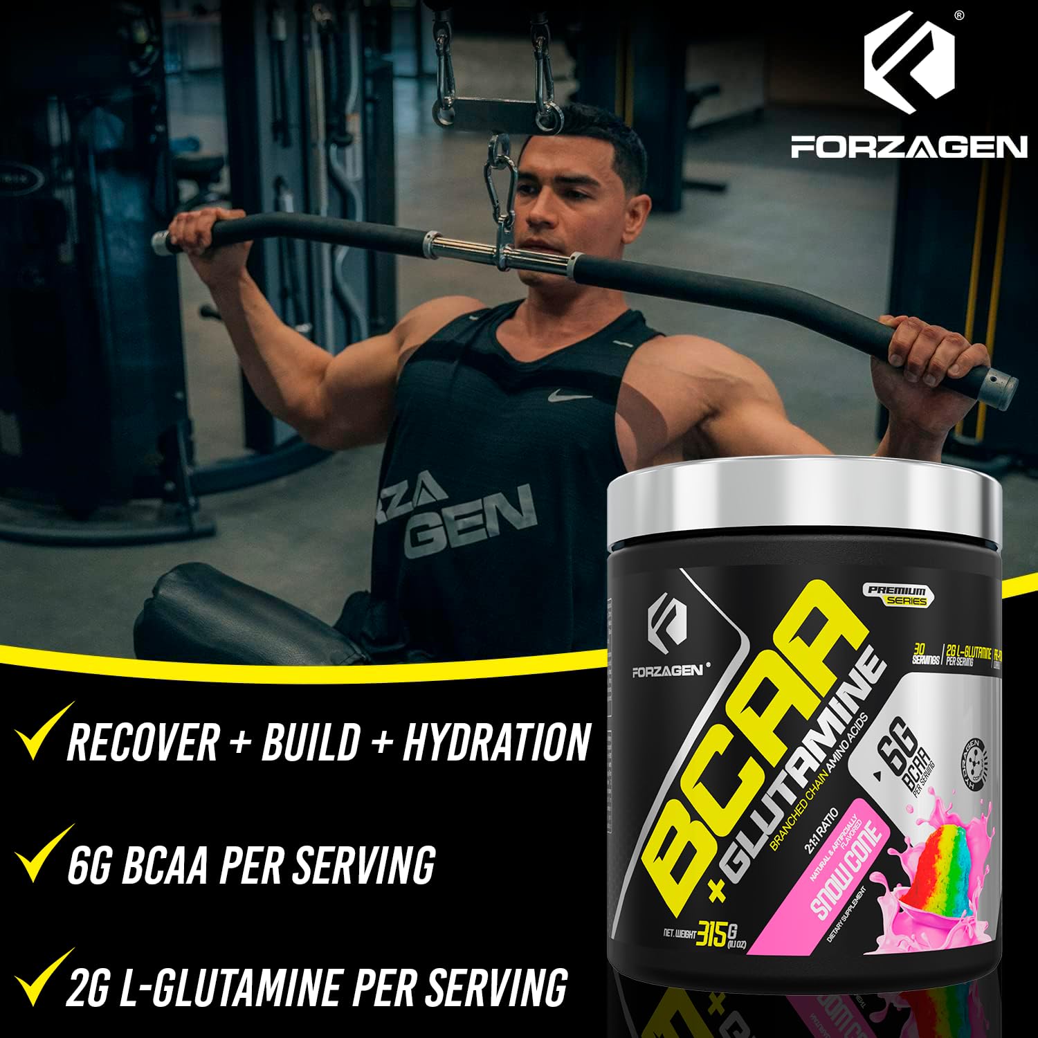 Forzagen BCAAs Amino Acids Powder with Glutamine - BCAA Supplements, 30 Servings
