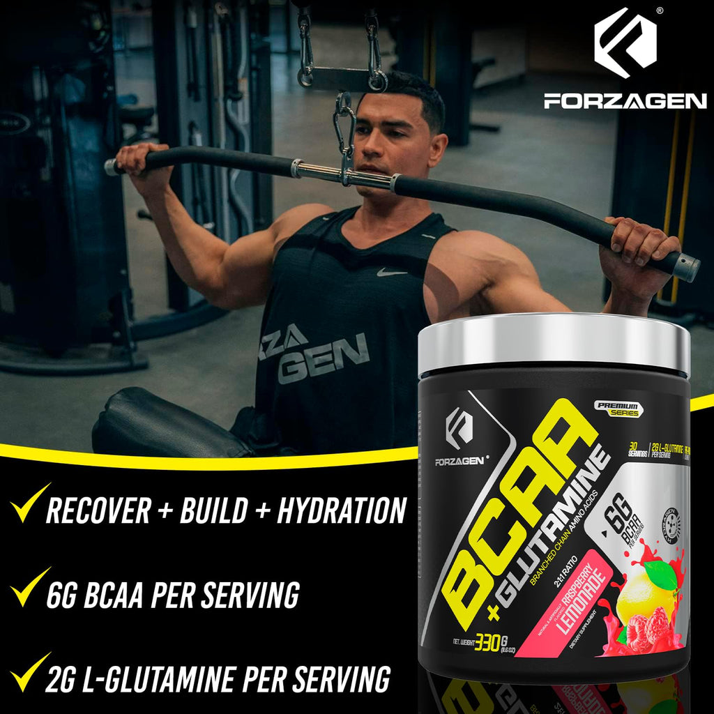 Forzagen BCAAs Amino Acids Powder with Glutamine – BCAA Supplements for Lean Energy, Pre & Post Workout Recovery | 30 Servings