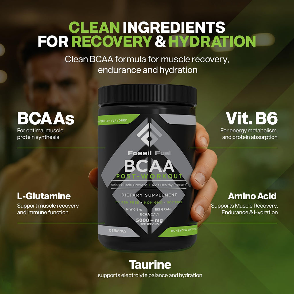 Fossil Fuel Sugar-Free BCAA Powder – Post-Workout Recovery (30 Servings) | Honeydew Watermelon