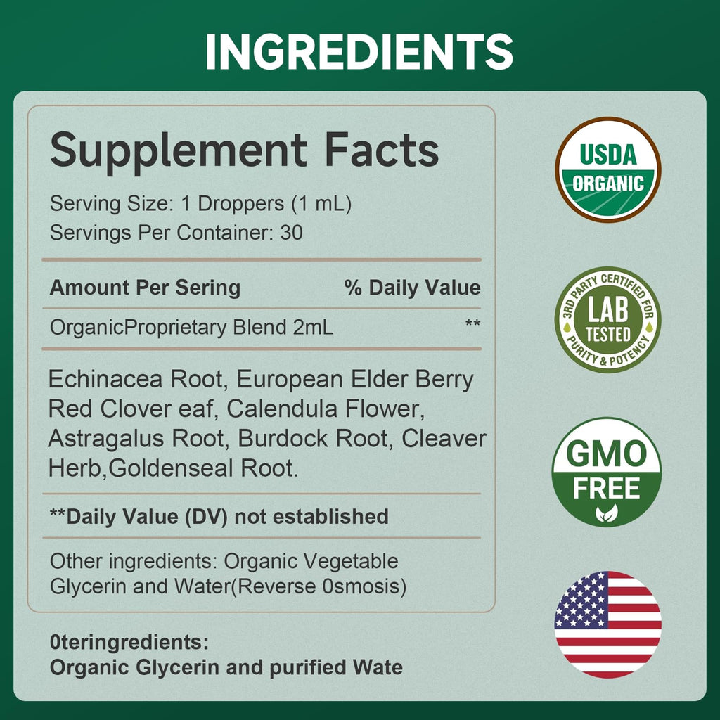 FOTN Lymphatic Drainage Drops - Organic Herbal Supplements | Immune Support