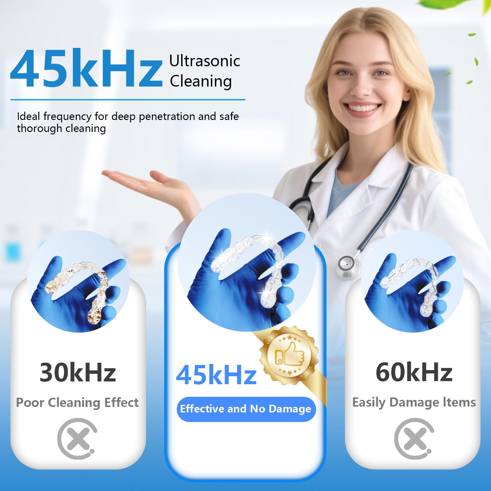 Ultrasonic Retainer Cleaner 45kHz – 4 Modes, 200ml, Denture & Jewelry