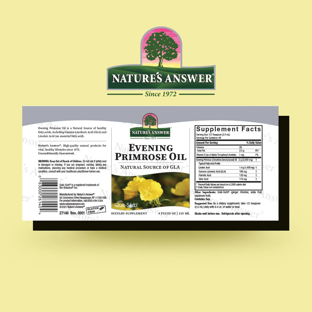 Nature's Answer Evening Primrose Oil 4oz - Cold-Pressed, All-Natural Moisturizer for Hair, Skin & Nails | Rosacea & Eczema Relief