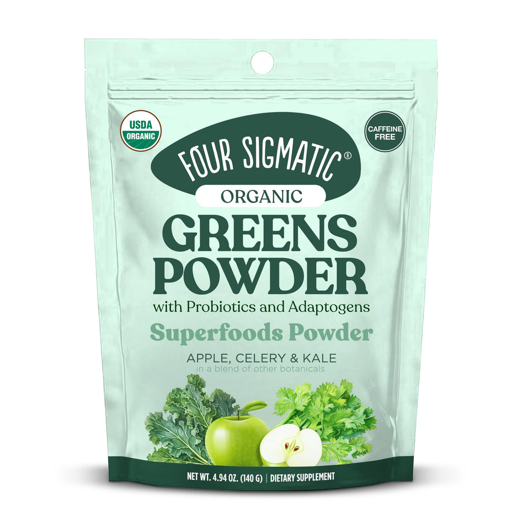 Four Sigmatic Organic Greens Powder – Probiotics & Prebiotics, Moringa, Chaga & Turkey Tail (4.94 oz)