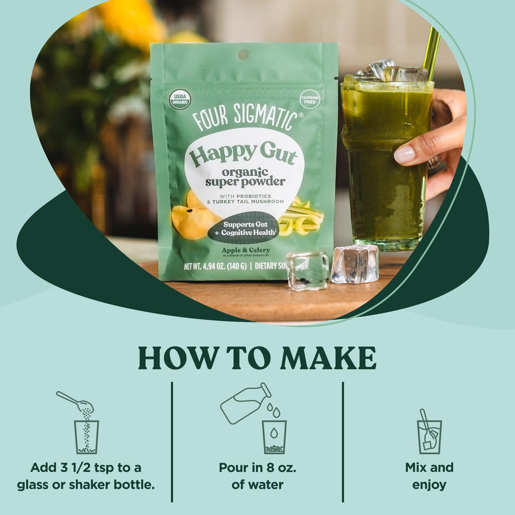 Four Sigmatic Organic Greens Powder – Probiotics & Prebiotics, Moringa, Chaga & Turkey Tail (4.94 oz)