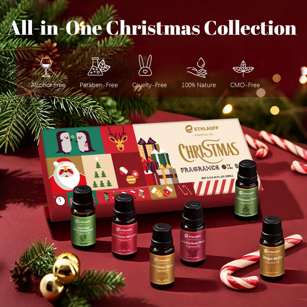 Fragrance Oil Christmas Set – Jingle Bells, Christmas Tree, Gingerbread & Vanilla Bean Noel for DIY Candles & Soap