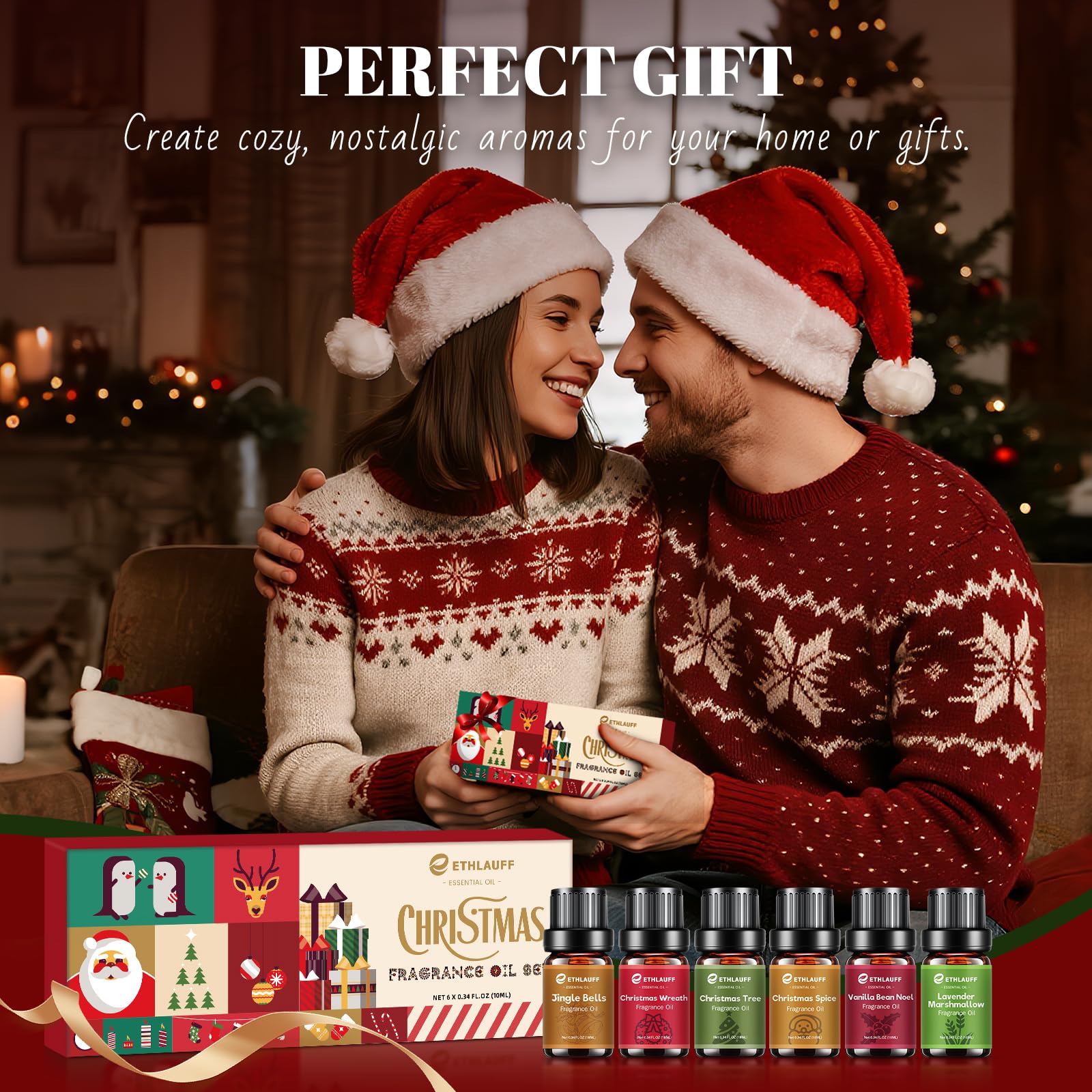 Fragrance Oil Christmas Set – Jingle Bells, Christmas Tree, Gingerbread & Vanilla Bean Noel for DIY Candles & Soap
