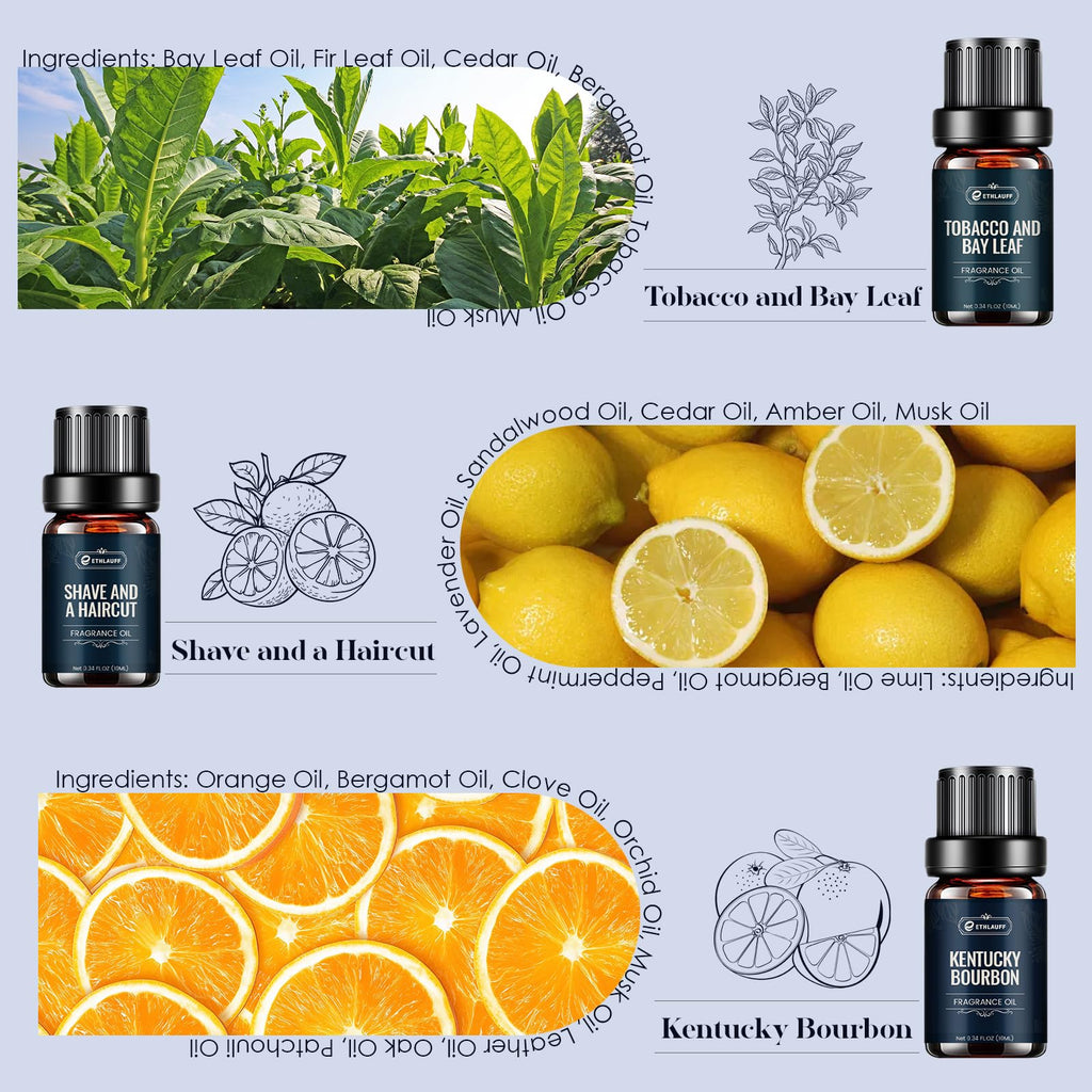 Men Essential Oils Set - Top 6 Gentlemen's Fragrance Oils for Diffuser, Candle & Soap Making