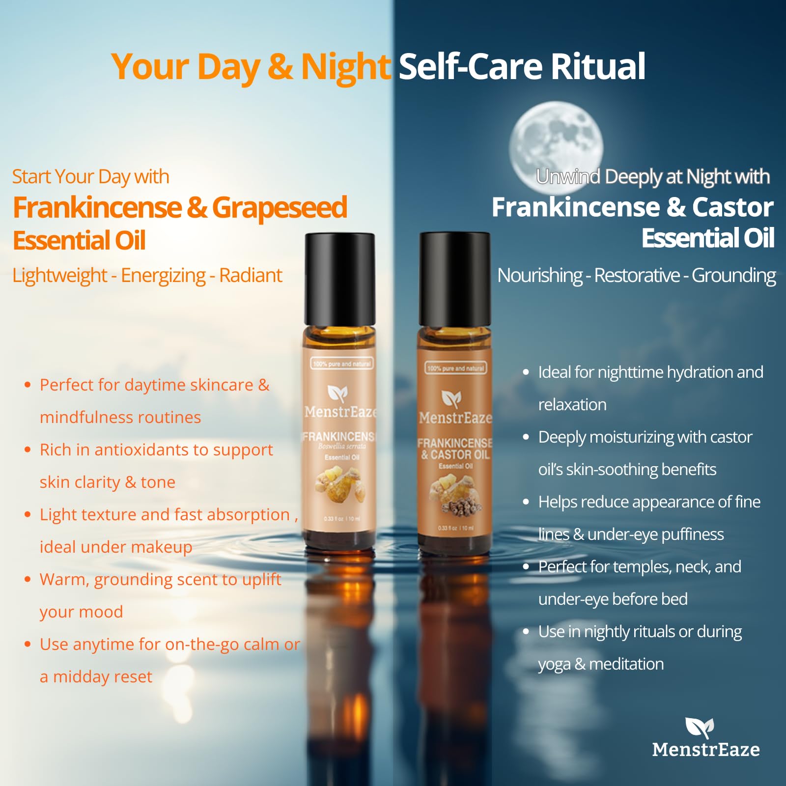 Frankincense & Grapeseed Essential Oil Roll-On – Therapeutic Grade Skincare & Mood Support, 10 ml