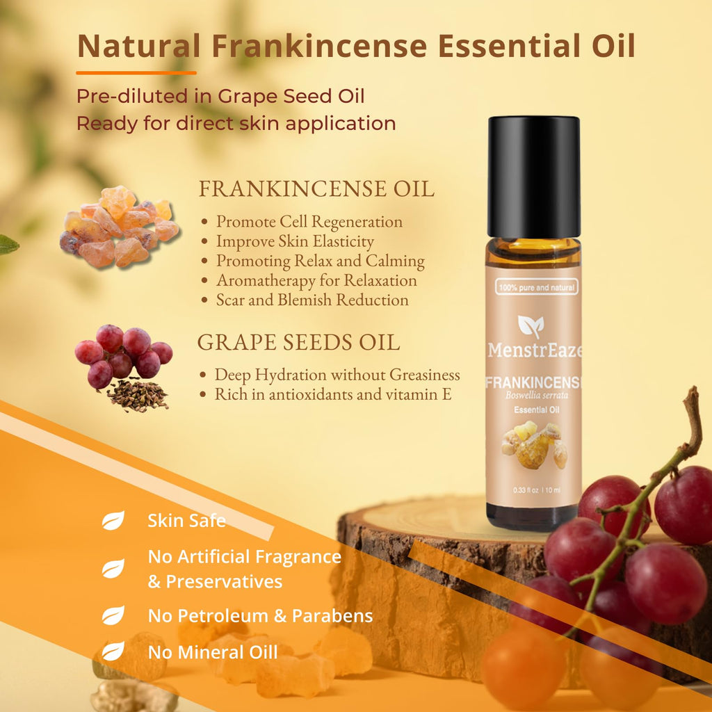 Frankincense & Grapeseed Essential Oil Roll-On – Therapeutic Grade Skincare & Mood Support, 10 ml
