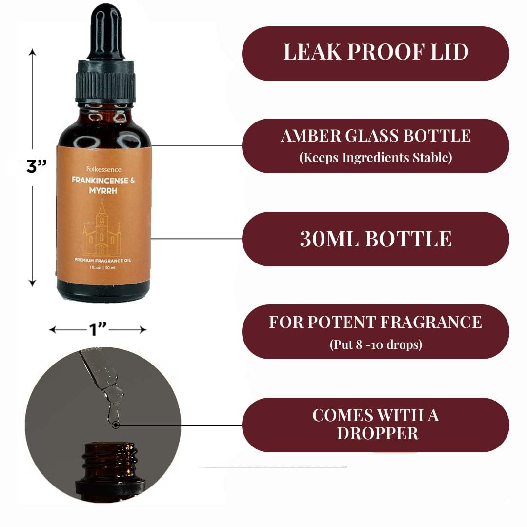 Folkulture Christmas Essential Oil for Diffuser – Frankincense & Myrrh 1.01 Fl Oz with Dropper