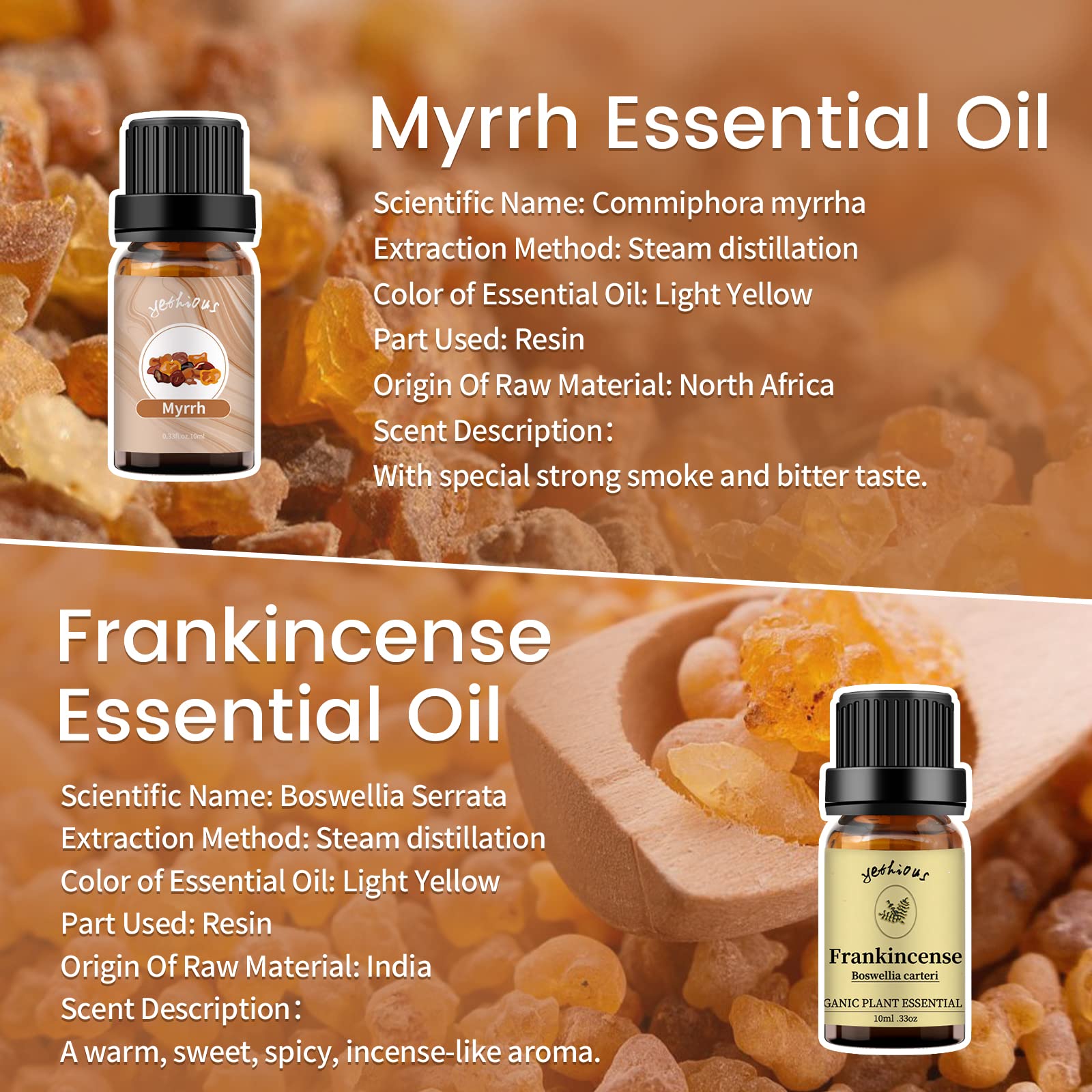 yethious Frankincense & Myrrh Essential Oil Set – 2x10ml for Diffuser, Aromatherapy, Candles & Soap