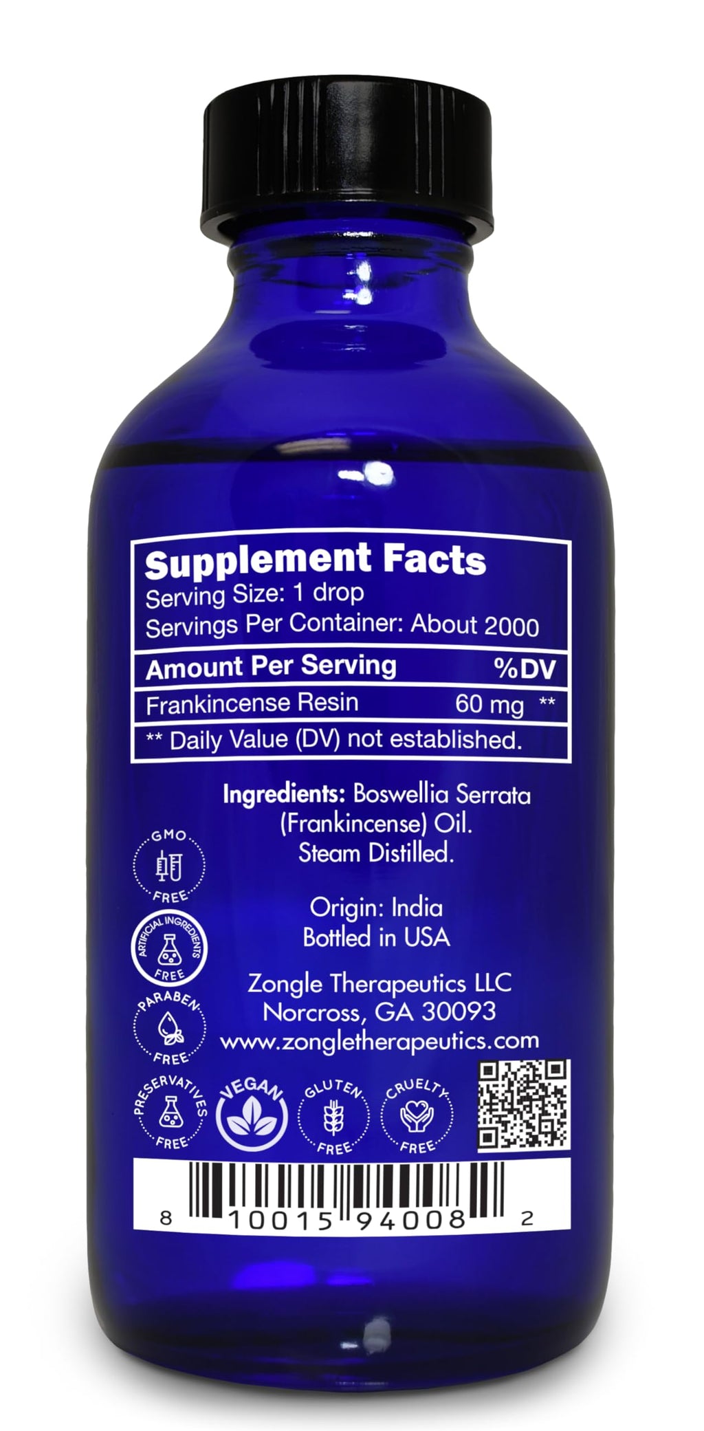Frankincense Essential Oil – Food Grade & Edible for Face | Zongle Therapeutics 4 oz
